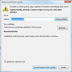 Thunderbird step 5 - schválení vyjímky pro certifikát serveru